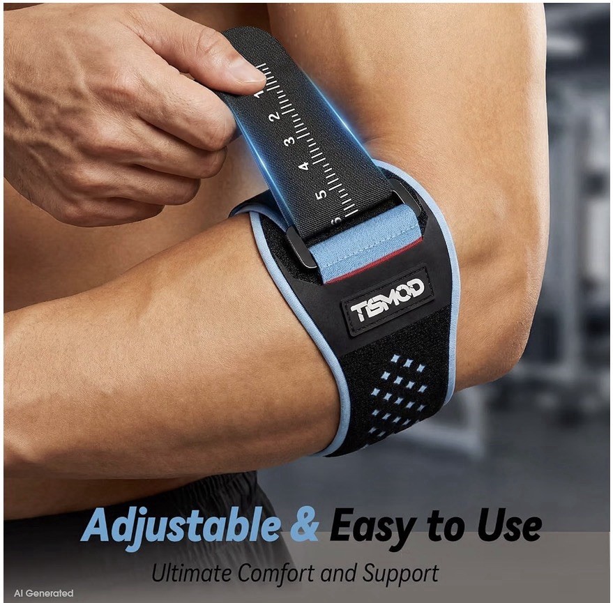 TSMOD Adjustable Elbow & Forearm Support Brace for Pain Relief, Black/Blue. S/M