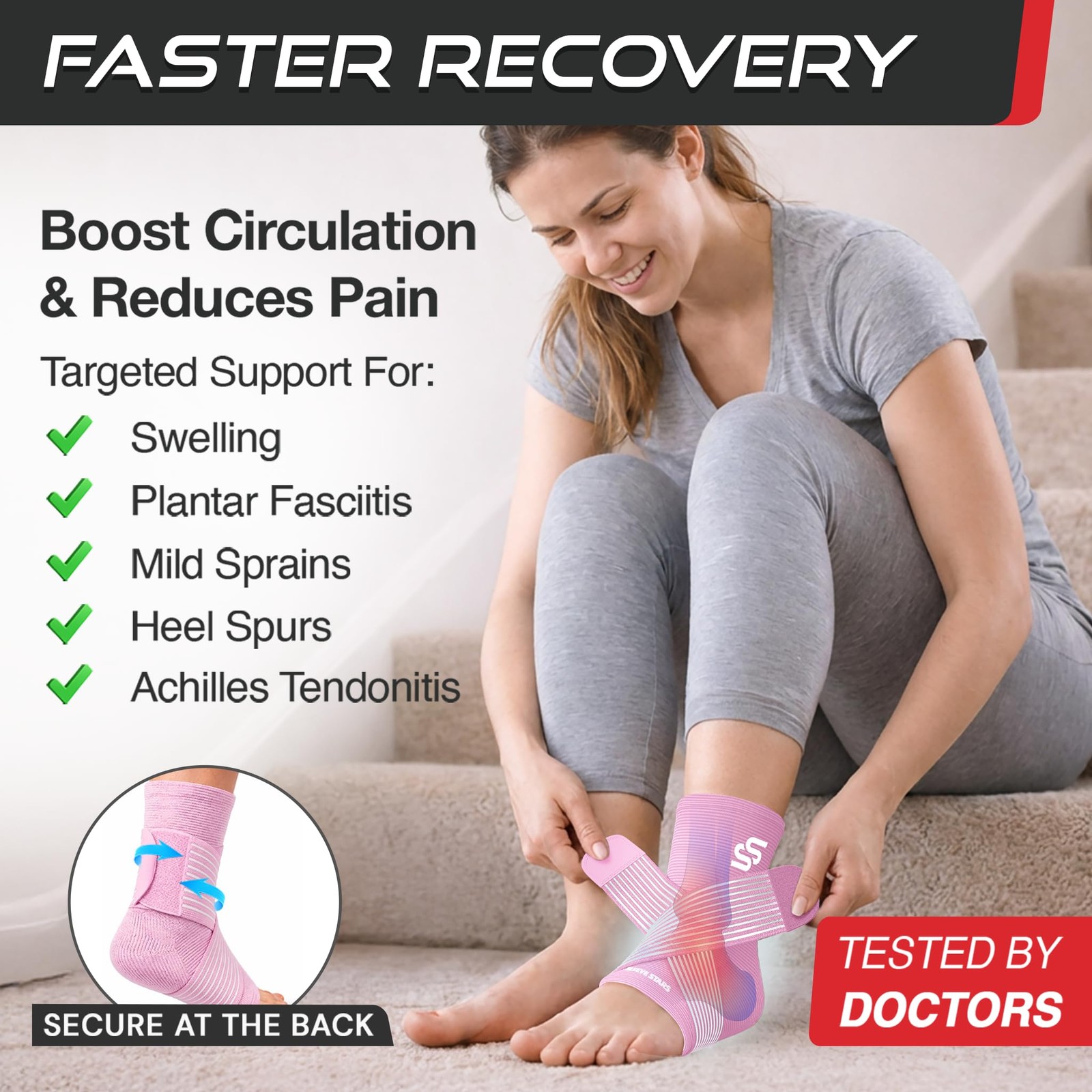 Sleeve Stars Ankle Brace for Women & Men, Wrap Large, Baby Pink