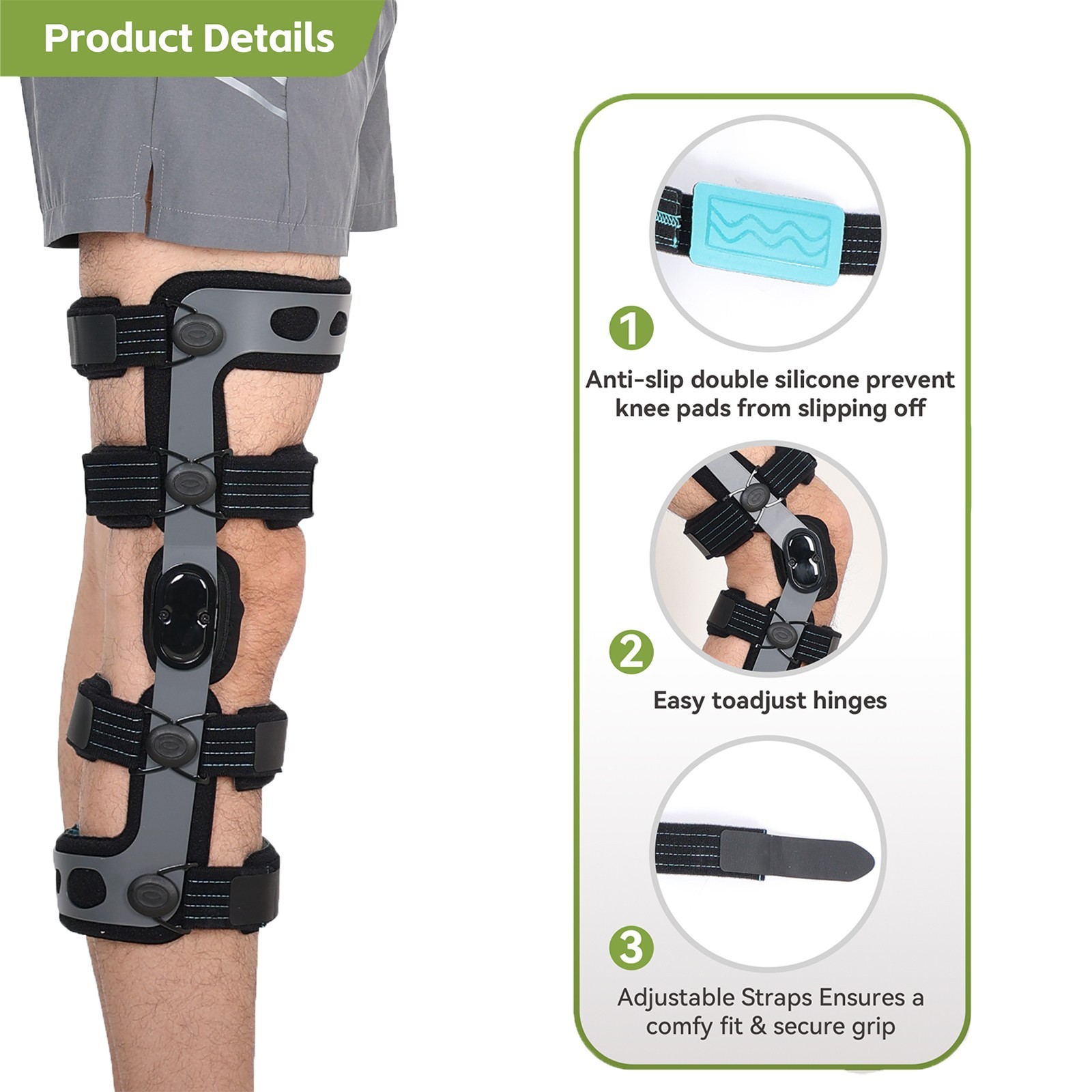 Double hinged ACL postoperative rehabilitation knee brace for Men & Women