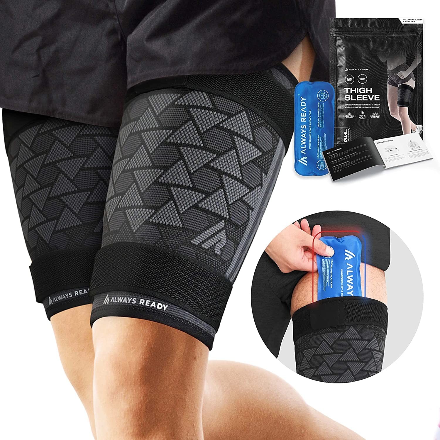 , Thigh Compression Support Sleeve (2 Per Pack) with Hot & Cold Gel Pack for …