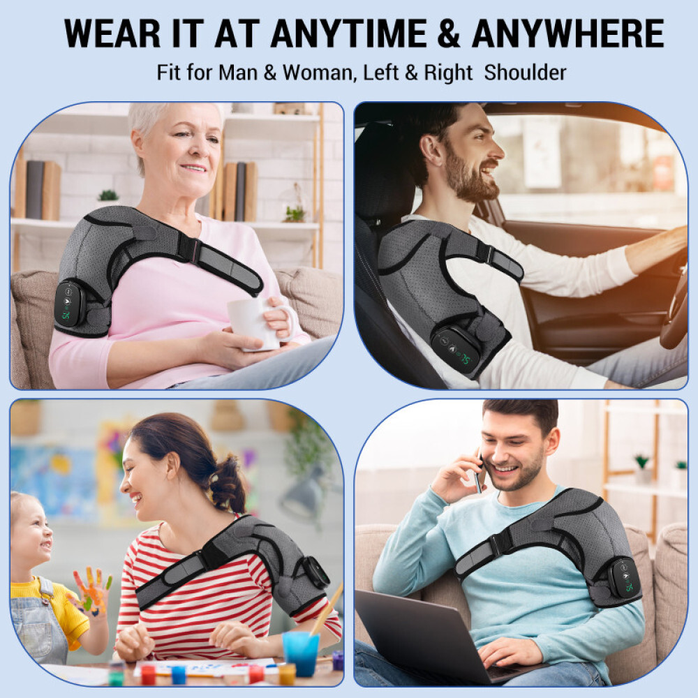 Electric Heated Shoulder Joint Brace Support with Vibration Relief Pain Massager