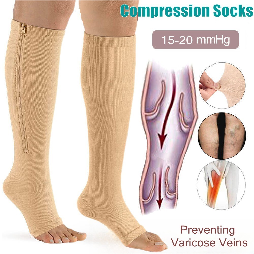 3 Pair Compression Socks Zippered Open Toe 30-40mmHg with Zipper Safe Protection