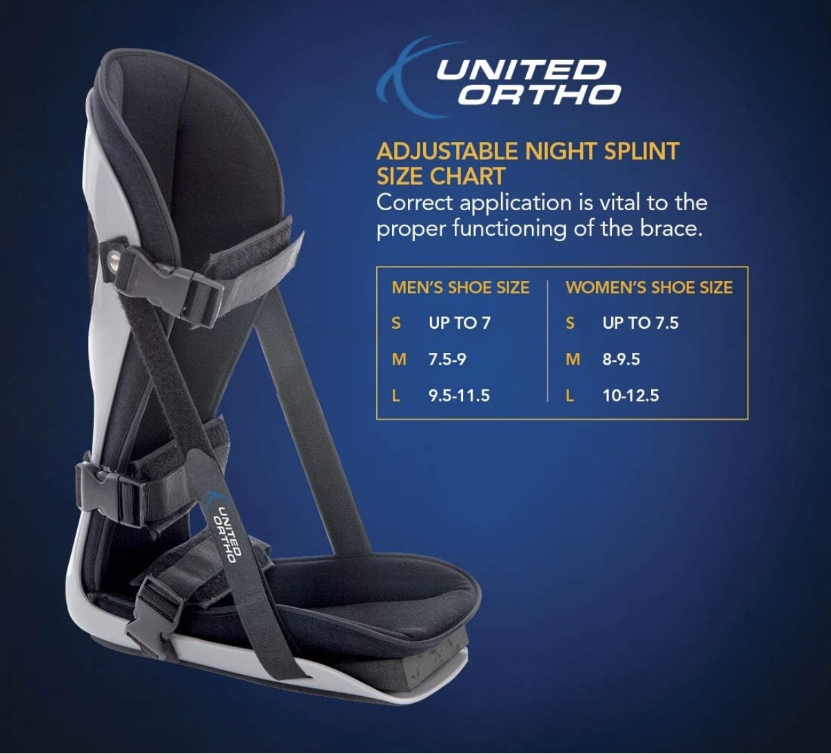 United Ortho USA12037 Plantar Fasciitis Adjustable Leg Support Brace Black Large