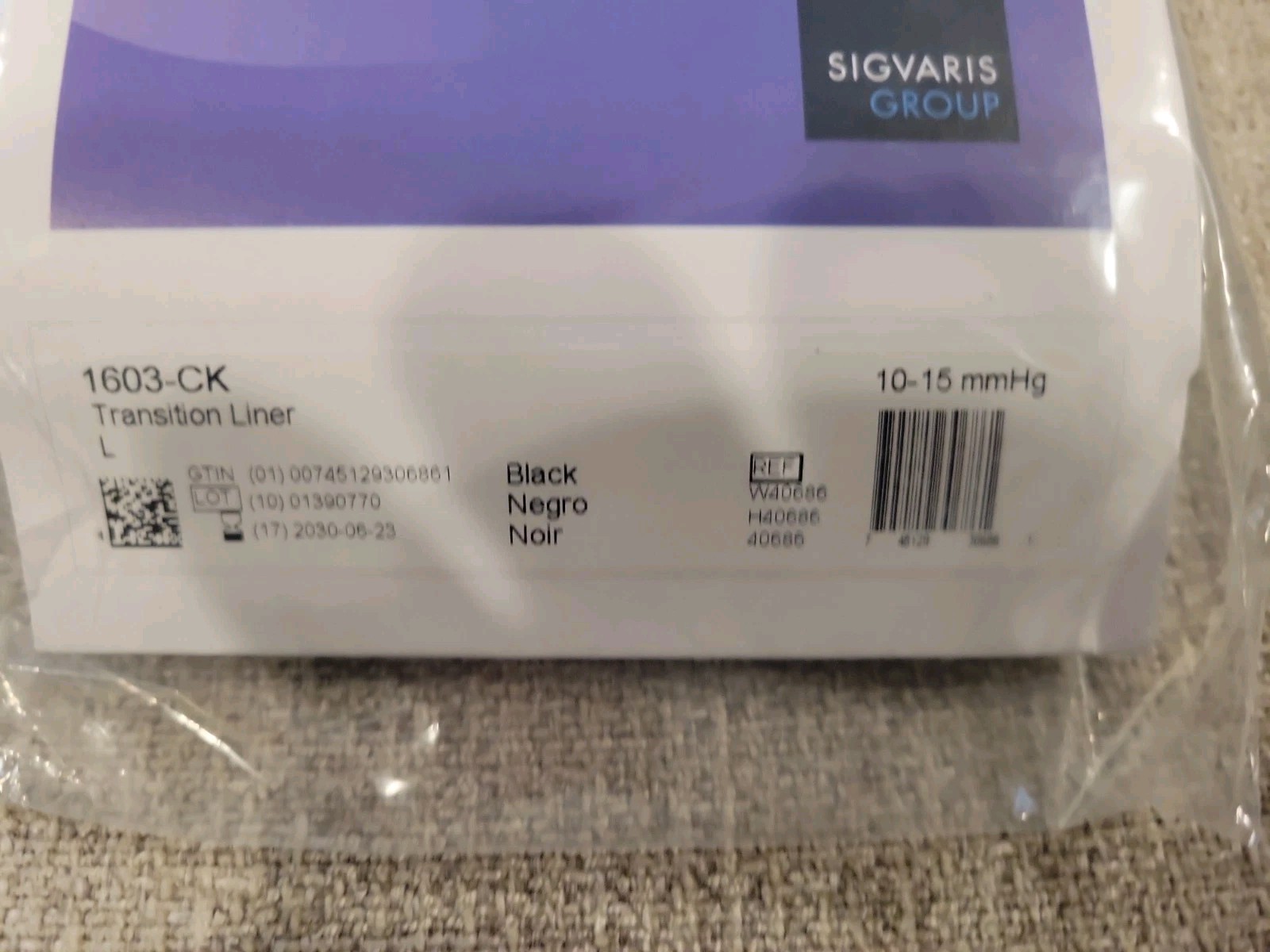 Sigvaris Well Being Basic Closed Toe Non-Compression Liners Black Size Large