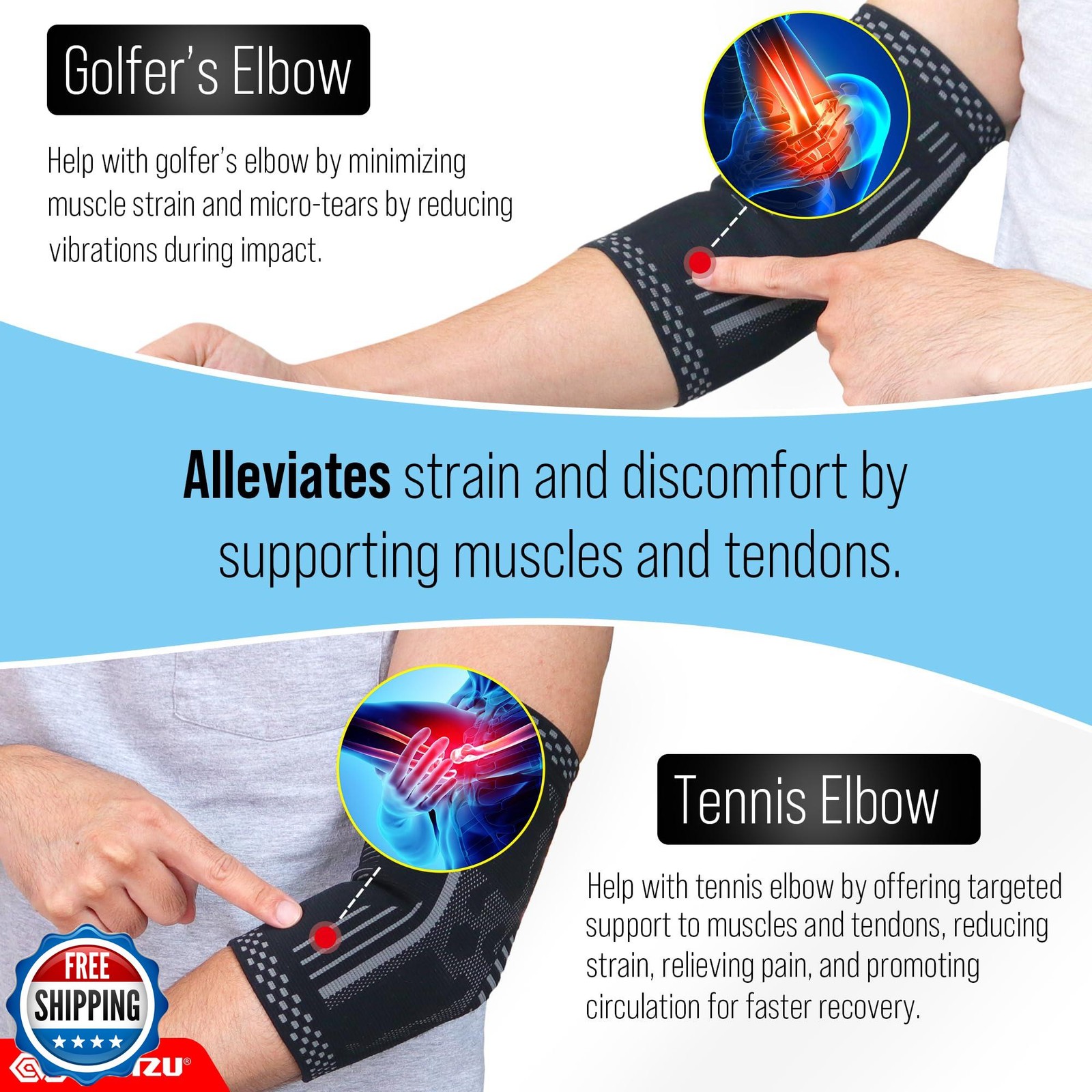 BLITZU 2 Pack Elbow Compression Sleeve, Tennis Elbow Brace Support for Golfer