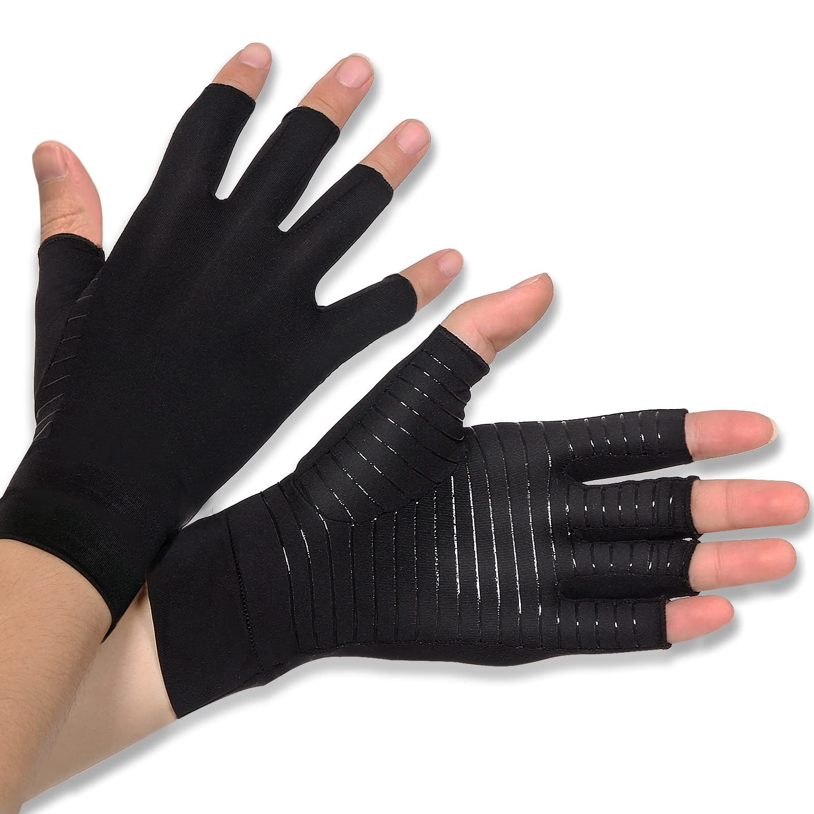 Copper Infused Compression Arthritis Gloves, Fingerless Carpal Tunnel Pain Re…
