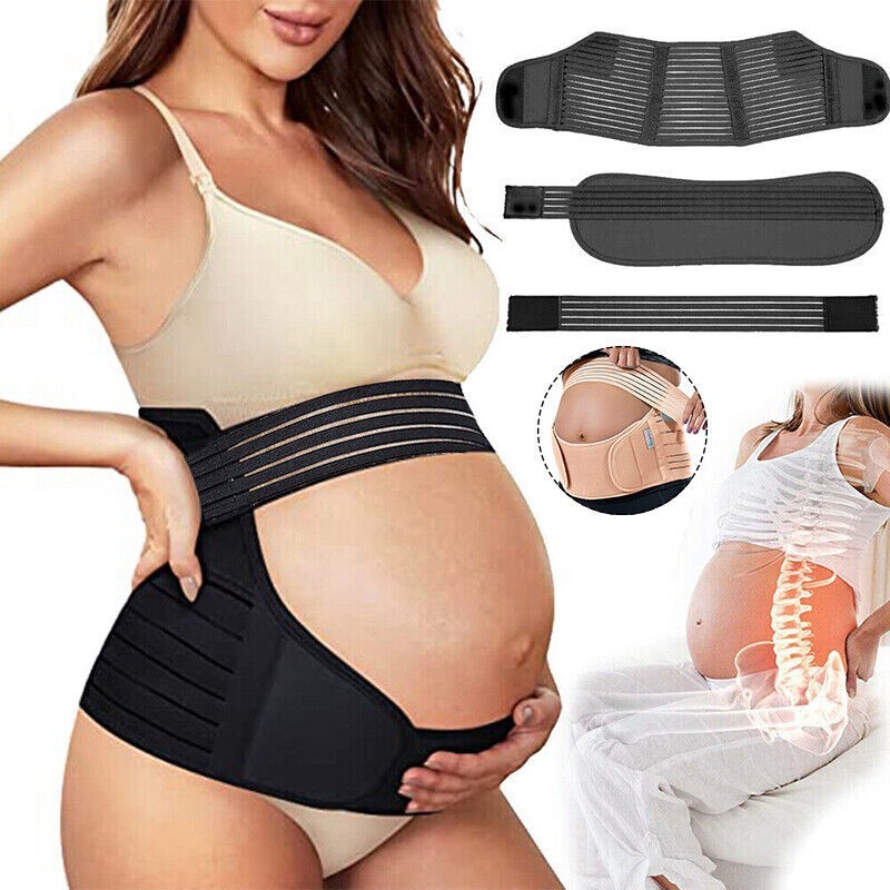 Maternity Band Abdomen Waist Back Support Belt Pregnancy Belly Brace Black (XXL)