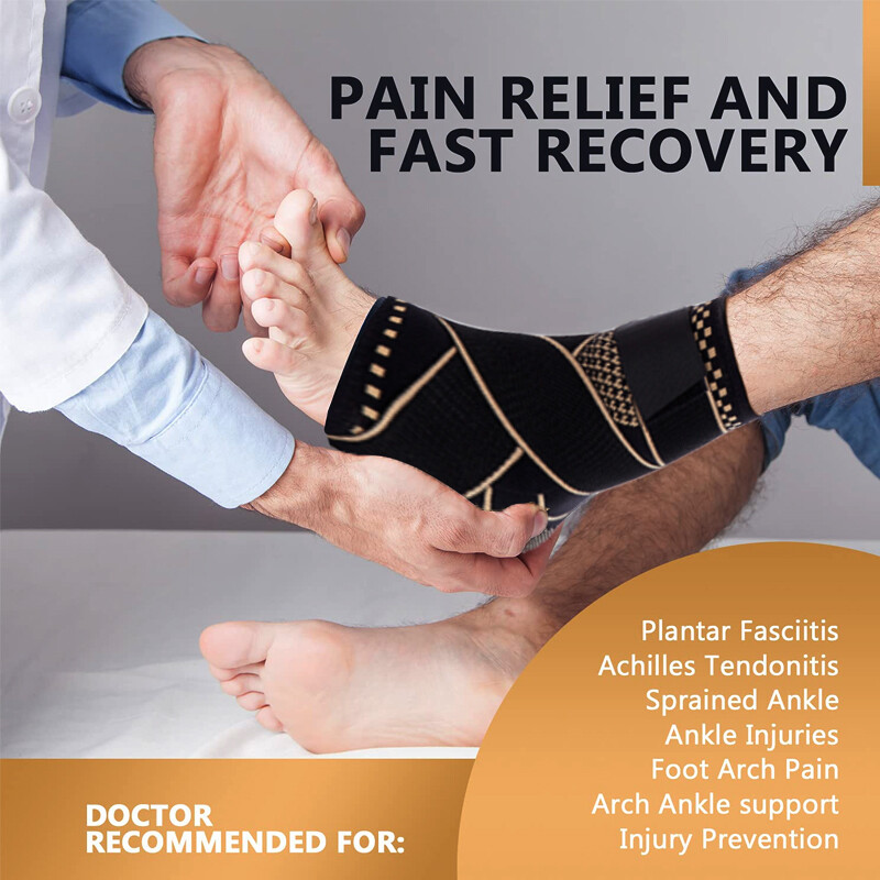 Copper Ankle Support Brace Compression Sleeve Plantar Foot Fasciitis Wrap Sports