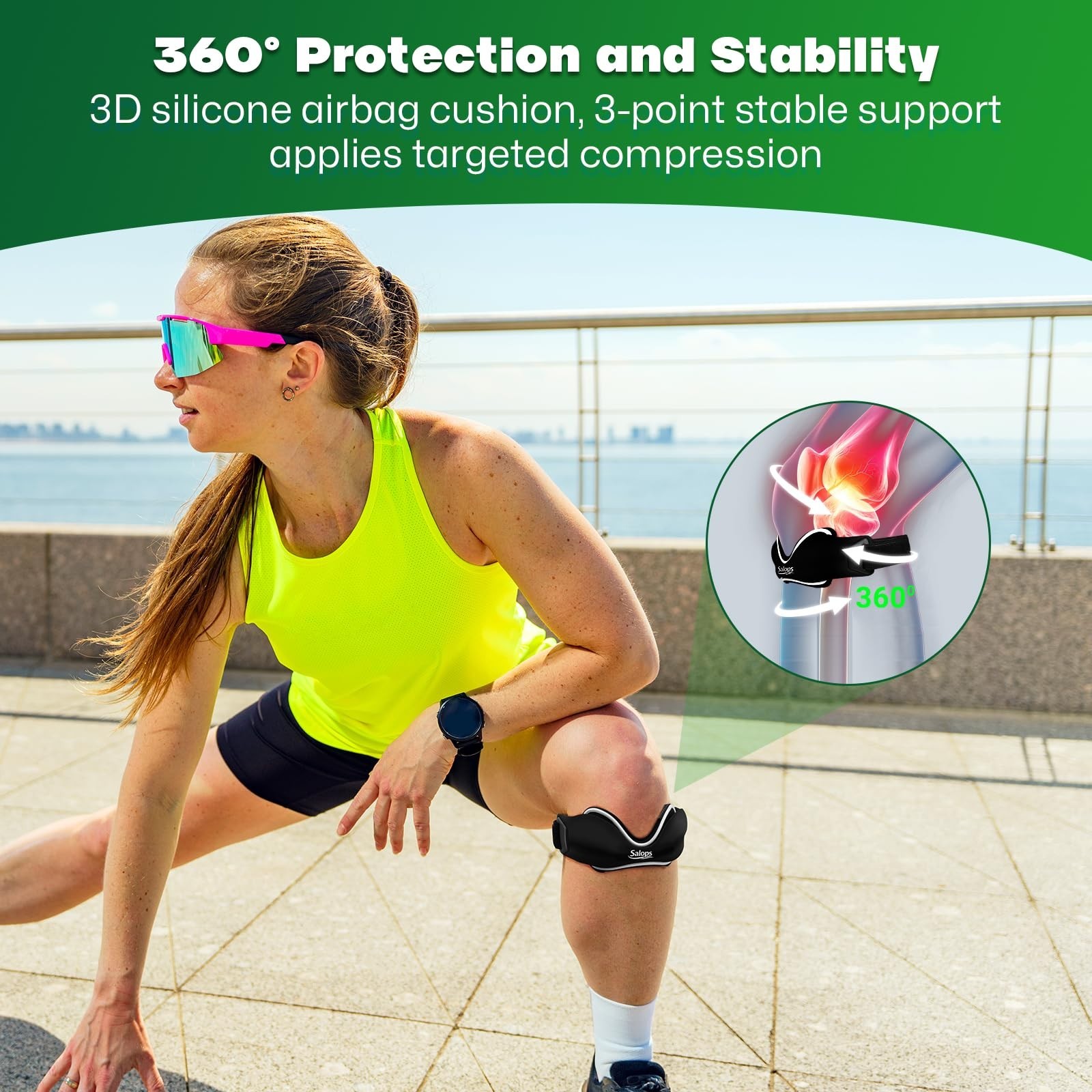 Adjustable Patellar Tendon Support Strap – Silicone Knee Brace for Pain Relief,