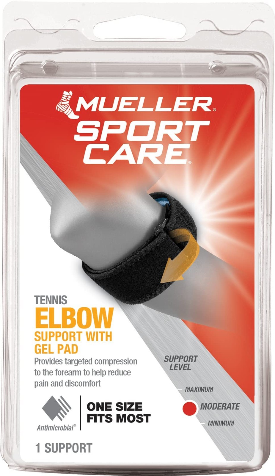 MUELLER Sports Medicine Tennis Elbow Brace With Gel Pad, One Size, Black