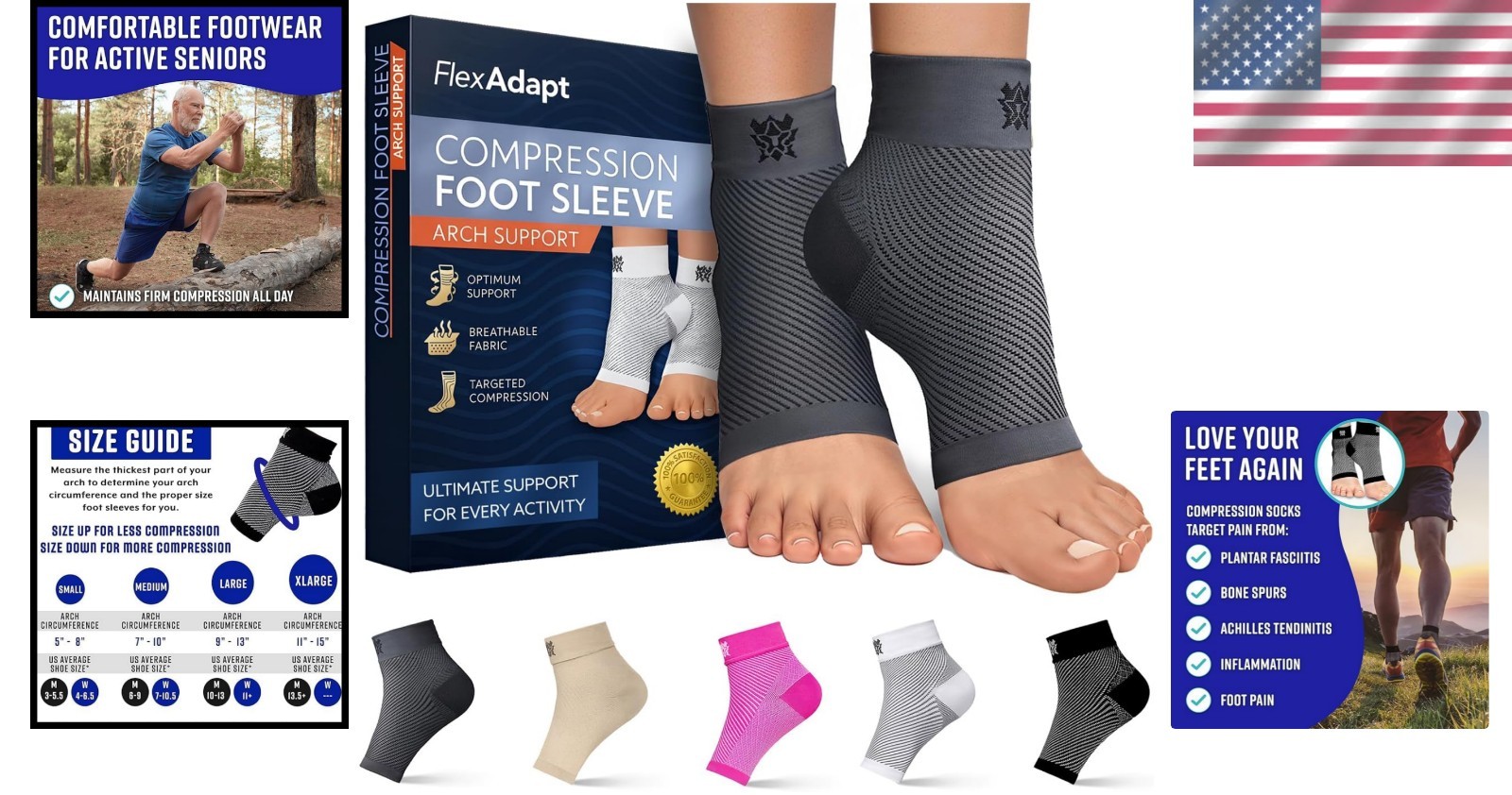 Targeted Arch Support Compression Socks for Plantar Fasciitis – Medium Gray