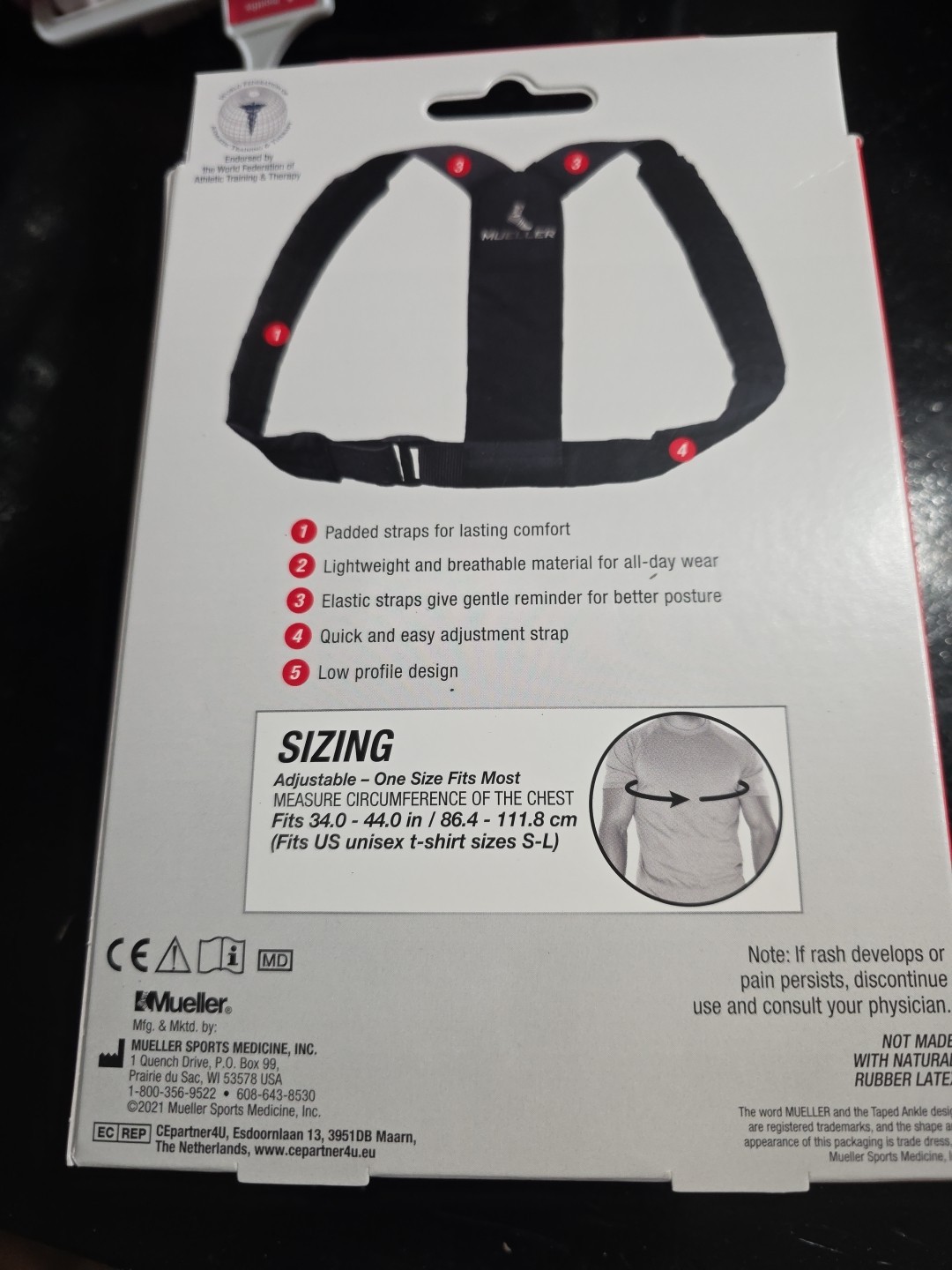 Mueller Sports Medicine Adjustable Posture Corrector, Black, One Size Fits Most