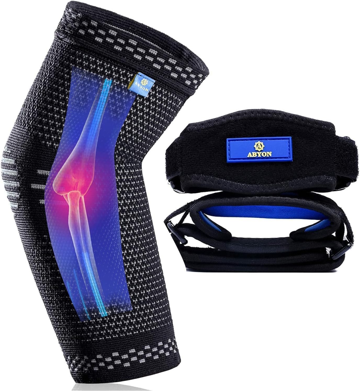 Compression Elbow Support, 1 Piece Compression Sleeve + 2 Pcs Tennis Elbow Pads