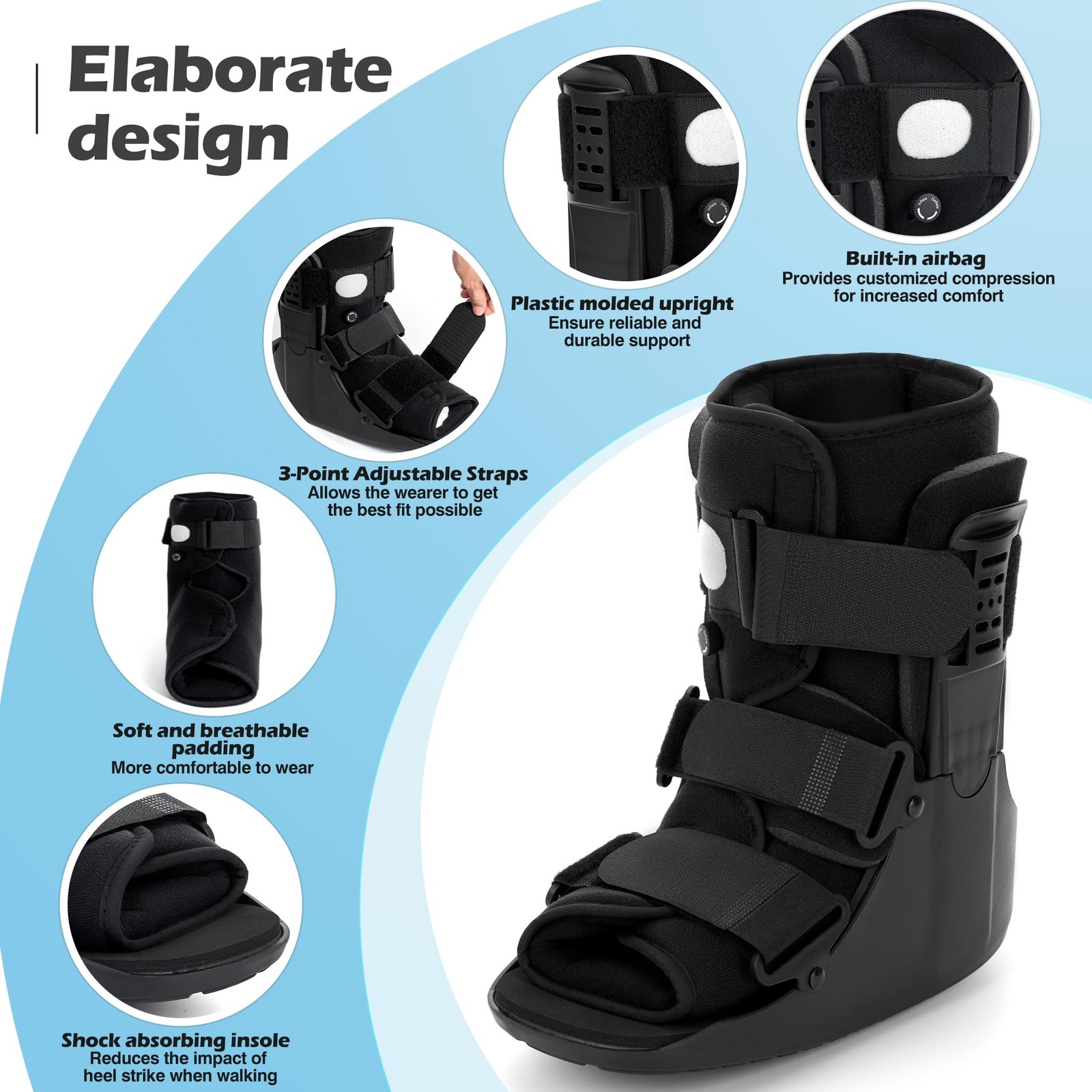 Walking Boot for Broken Foot, Injuries, Air Walker for Fracture, M