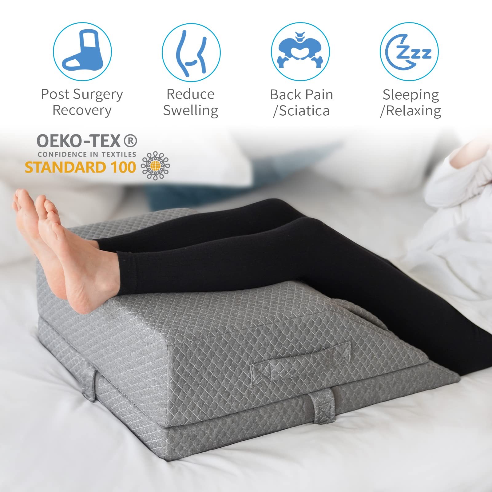 Adjustable Leg Elevation Pillows for Swelling, Cooling Gel Memory Foam Wedge Pil