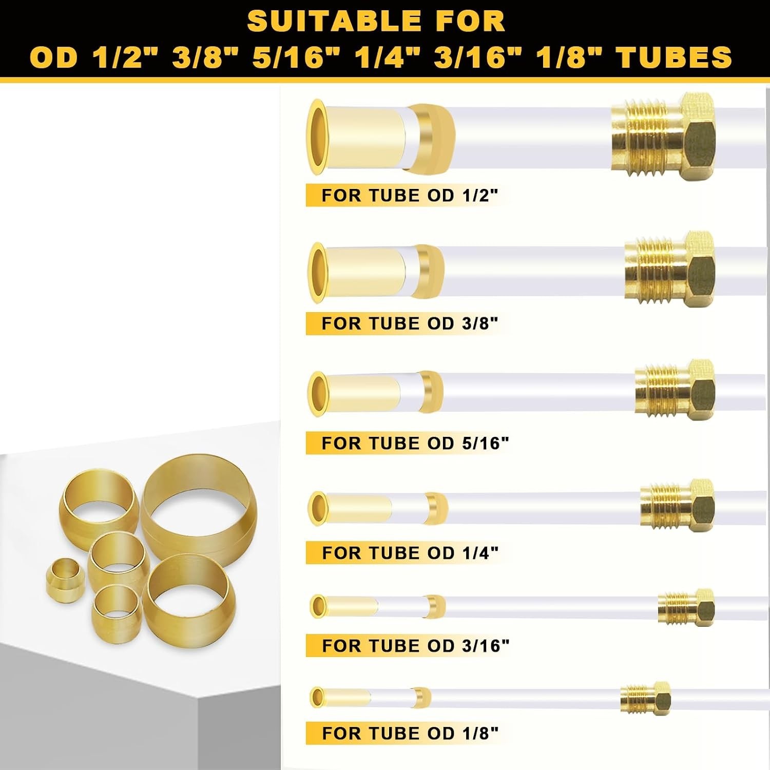 228-Piece Brass Compression Ferrule Kit for Hydraulic and Pneumatic Lines