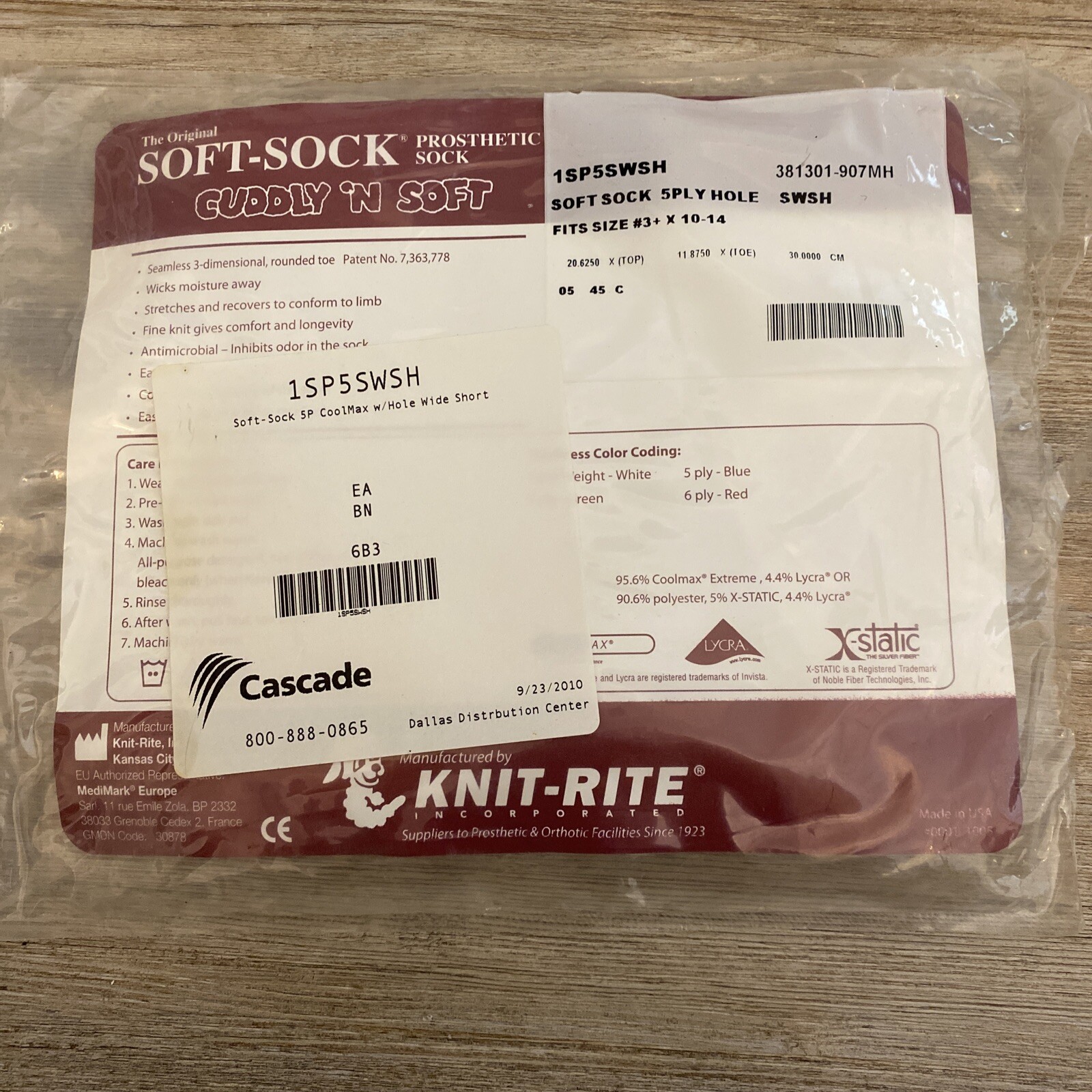 Knit-Rite Soft Sock 5Ply Hole 1SP5-SW-SH (size #3+ x 10-14) White New/Sealed