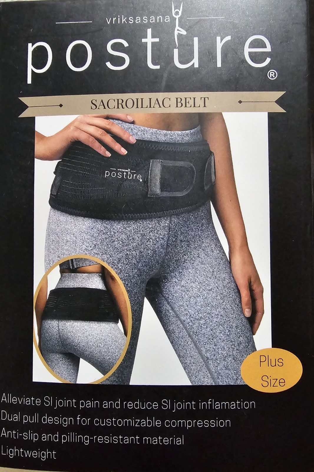 Vriksasana Sacroiliac Hip Belt for Women plus Hip Size 46” – 54” Black open box