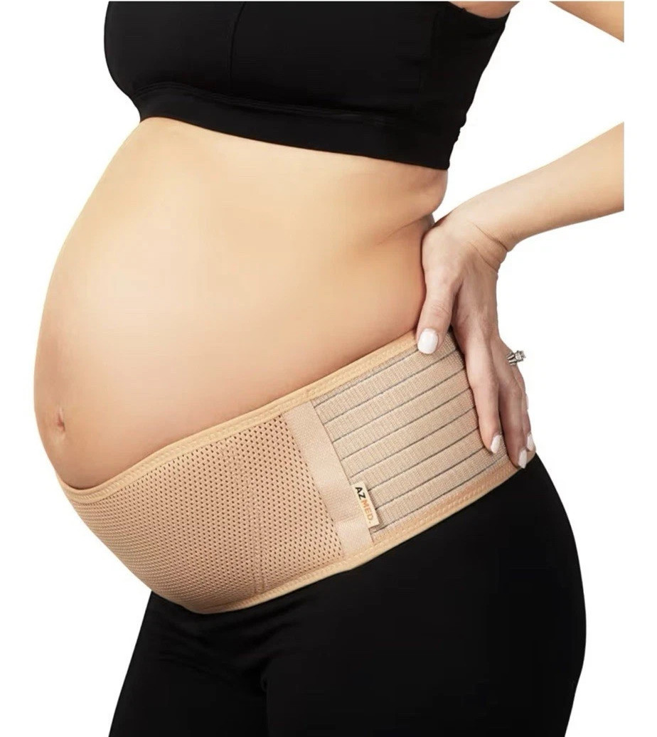 Azmed Maternity Belt Belly Band for all Stages of Pregnancy & Post Partum Beige