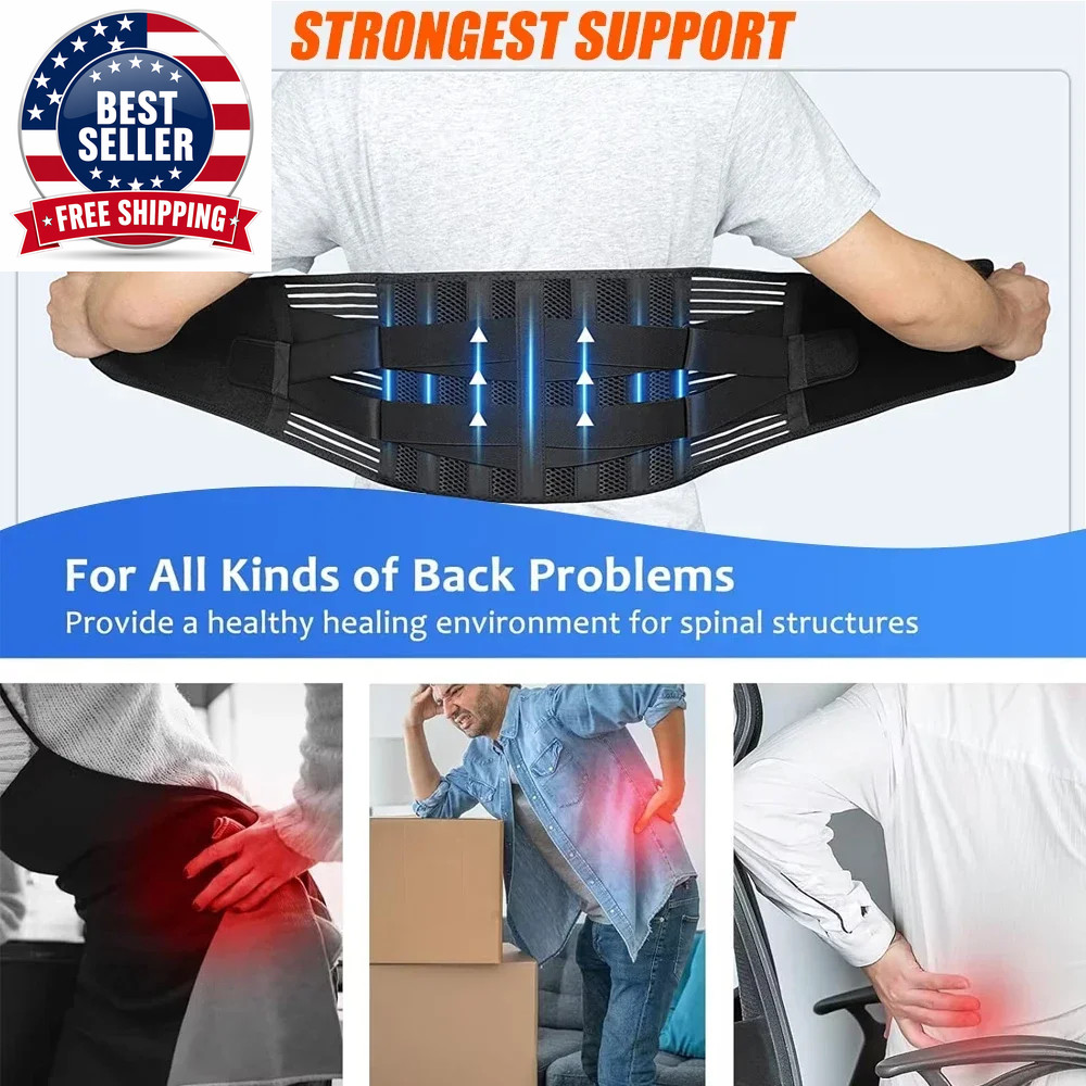 Adjustable Lumbar Support Back Braces for Lower Back Pain Relief with 5 Stays, B
