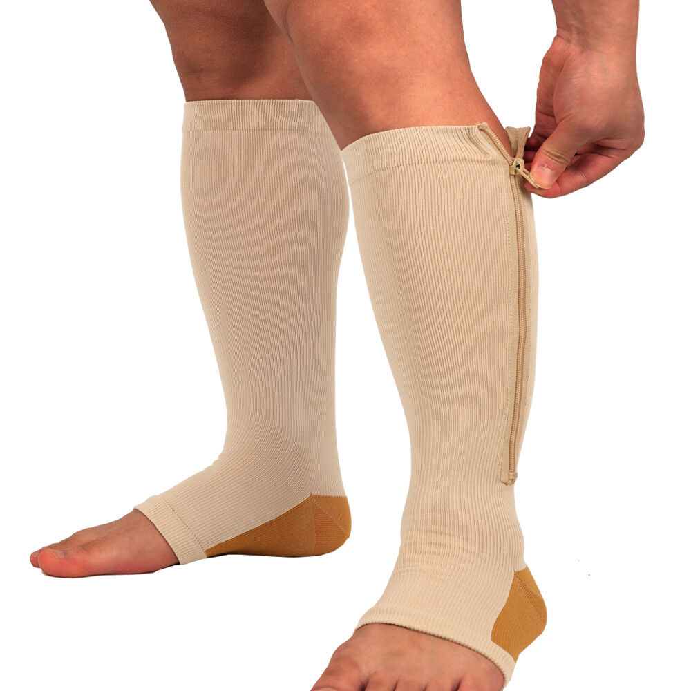 Zipper Compression Socks Graduated 20-30mmHg Flight Stockings Open Toe Support