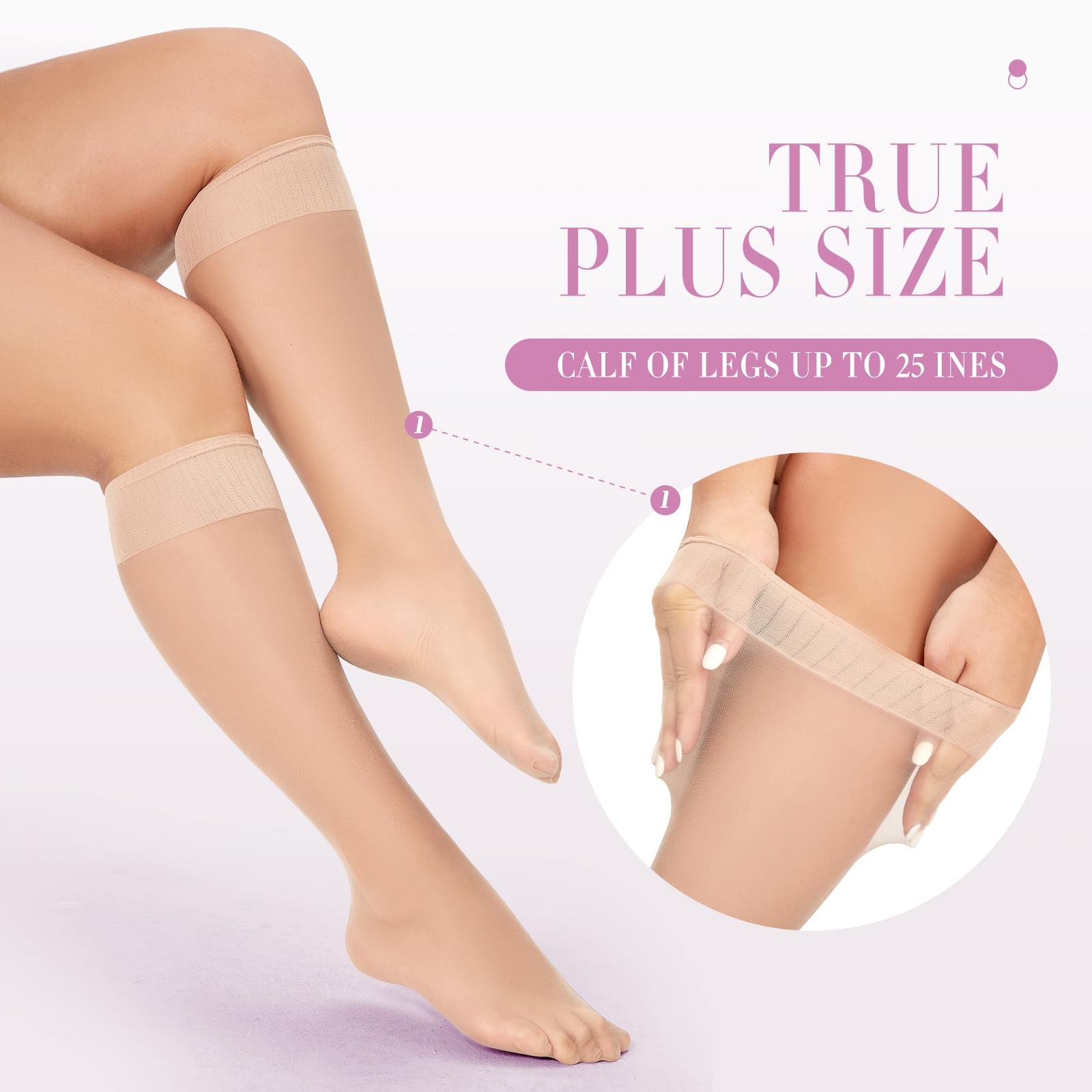 6 Pairs Plus Size Knee Highs for Women 15 Denier Sheer Nylon Socks Knee High …
