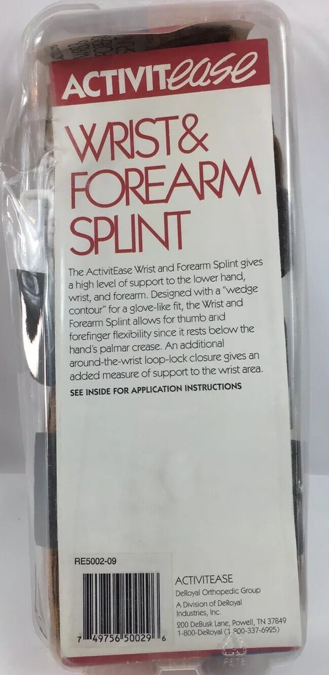 Wrist and Forearm Splint Support Large Left Hand Wedge Contour DeRoyal New