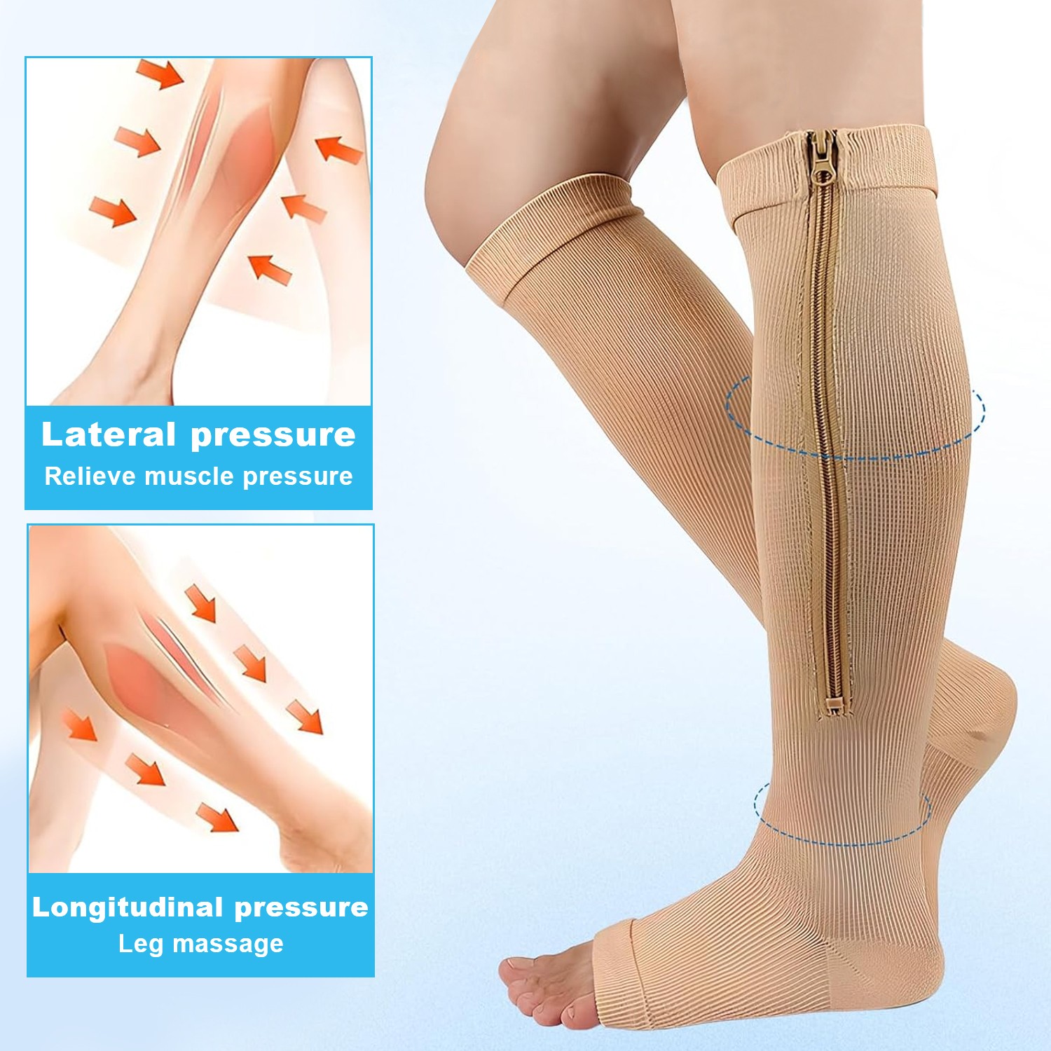 20-30mmHg Compression Socks W/ Zipper Support Graduated Stockings For Men Women