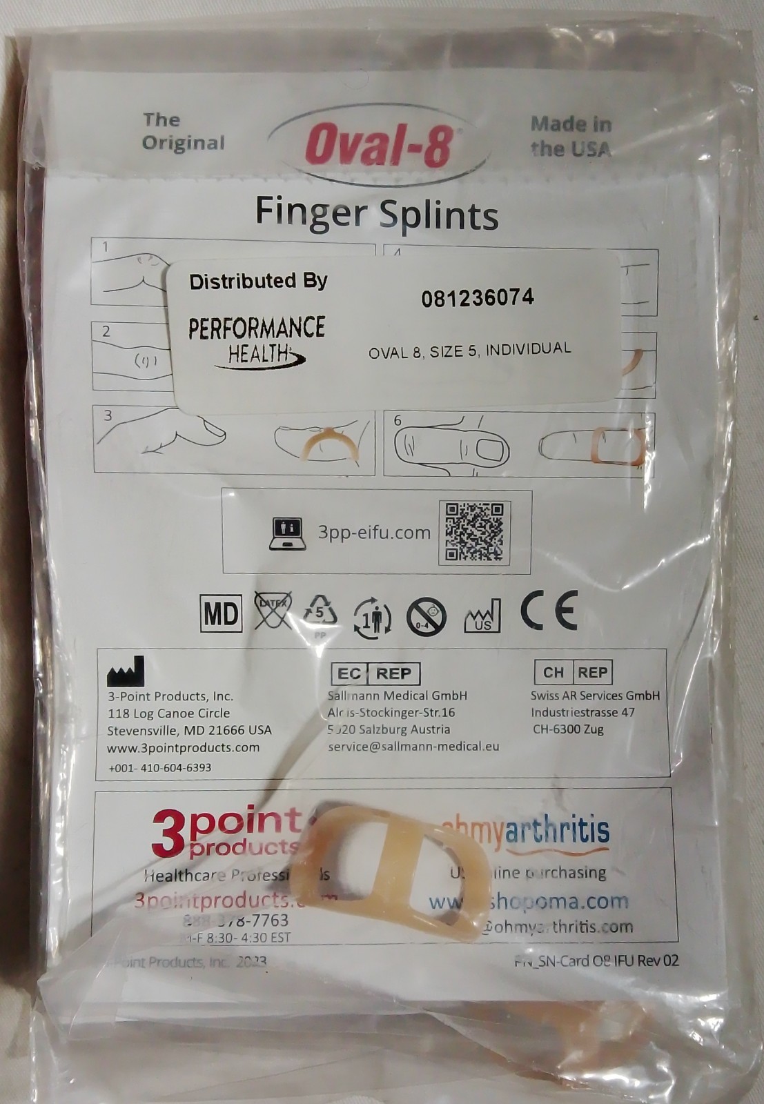 Lot of 4, 3-Point Products Oval-8 Finger Splint Size 5, P1008-1-05