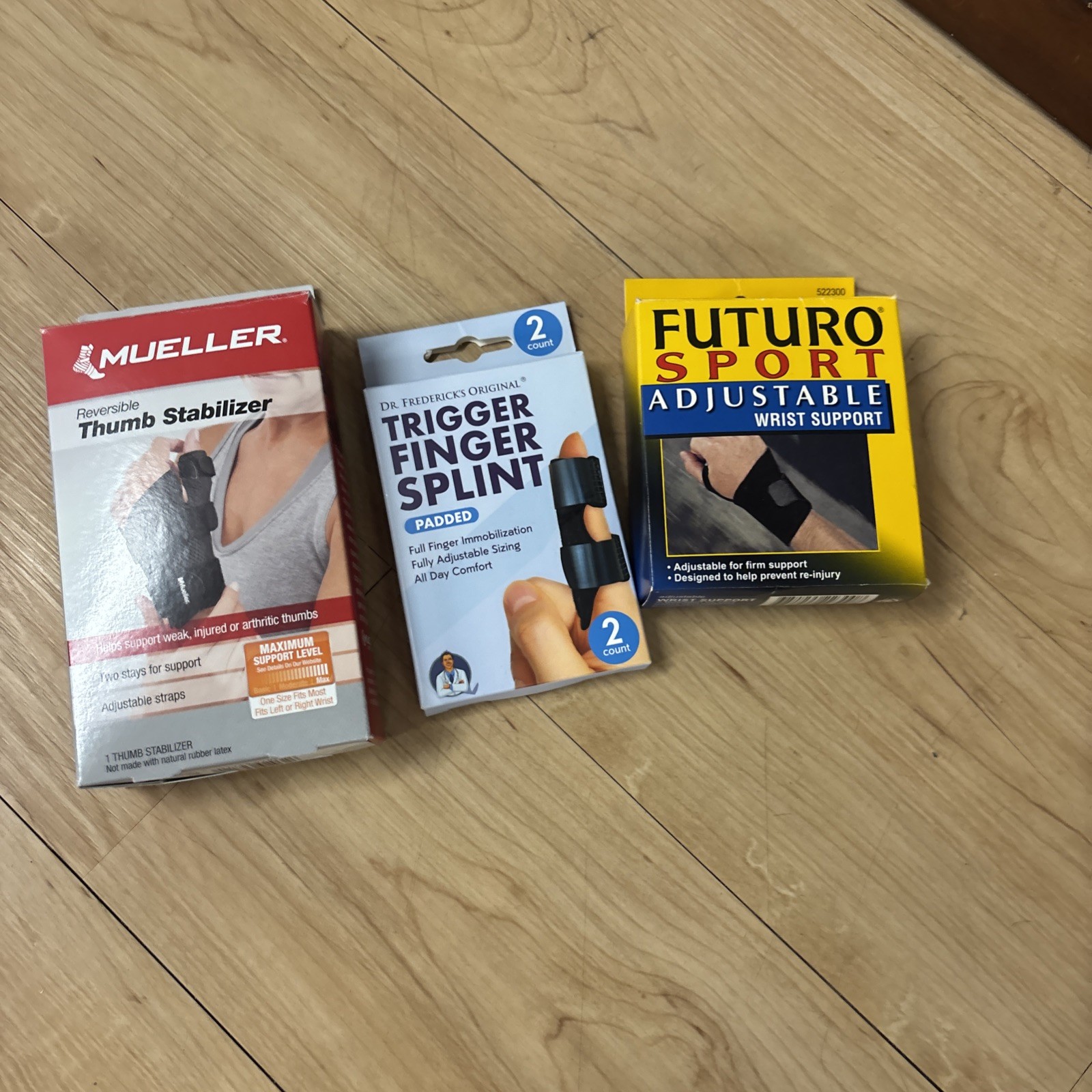 Lot of 3 Hand Wrist Braces Mueller Thumb Stabilizer Futuro Support Finger Splint