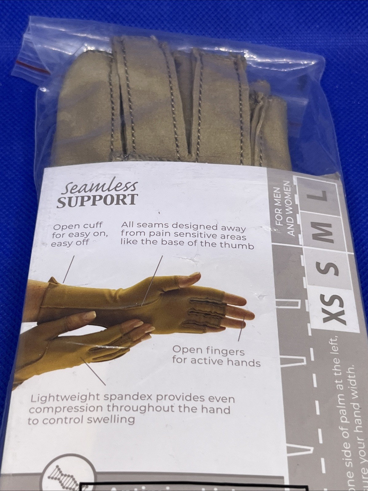 Isotoner Therapeutic Gloves Open Finger Camel Size Large Compression Pain Relief