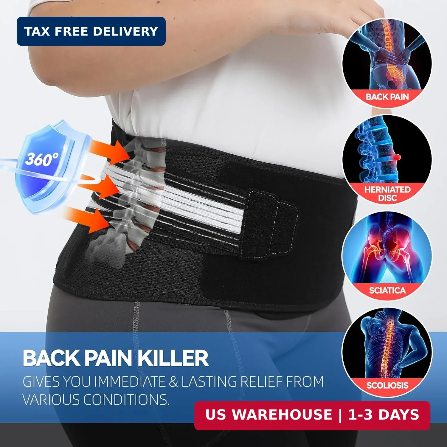 Back Brace for Lower Back Pain, Decompression Lumbar Support Belt with 3D Lum…