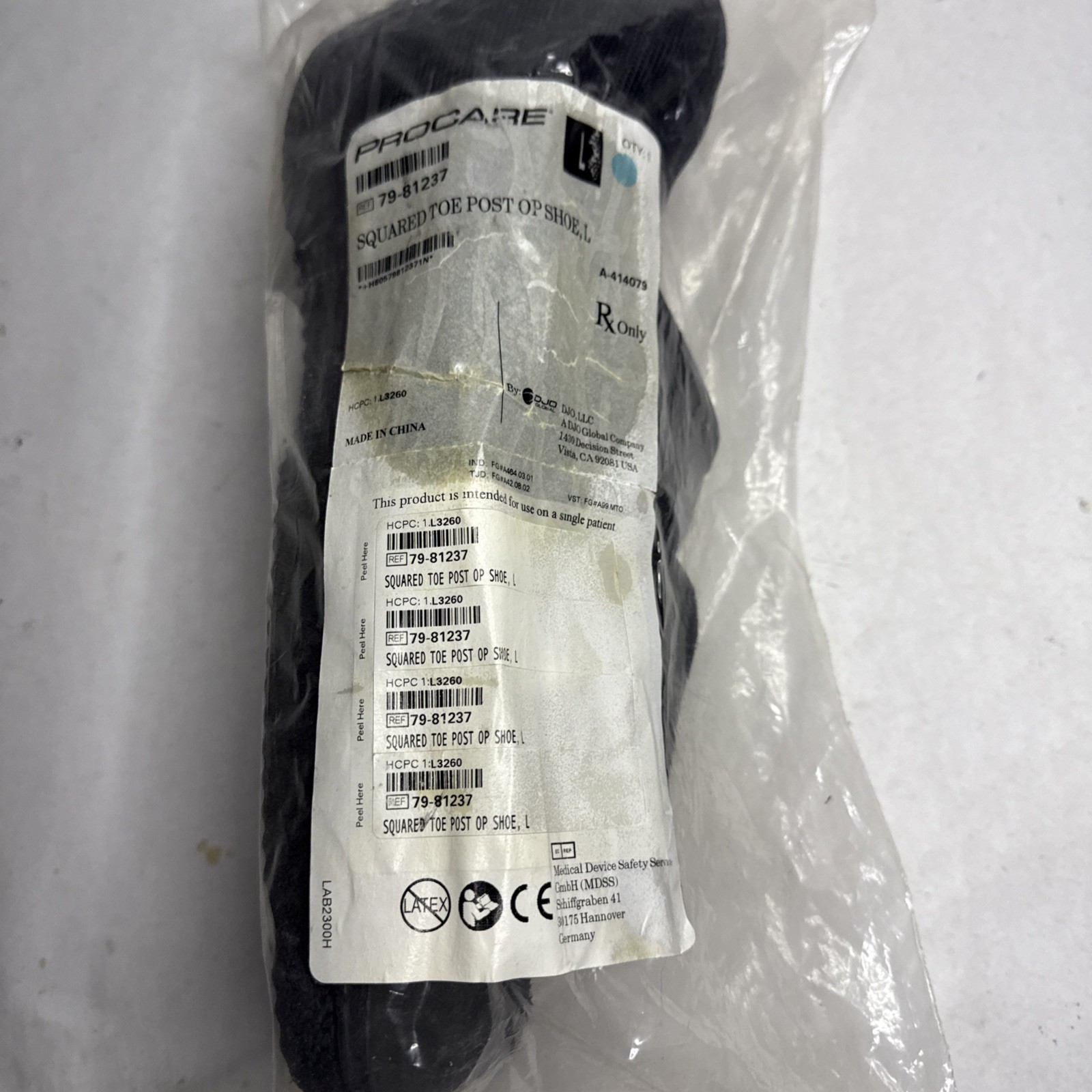 New PROCARE Squared Toe Post Op Shoe, SIZE Large Black 79-81237 (DD)