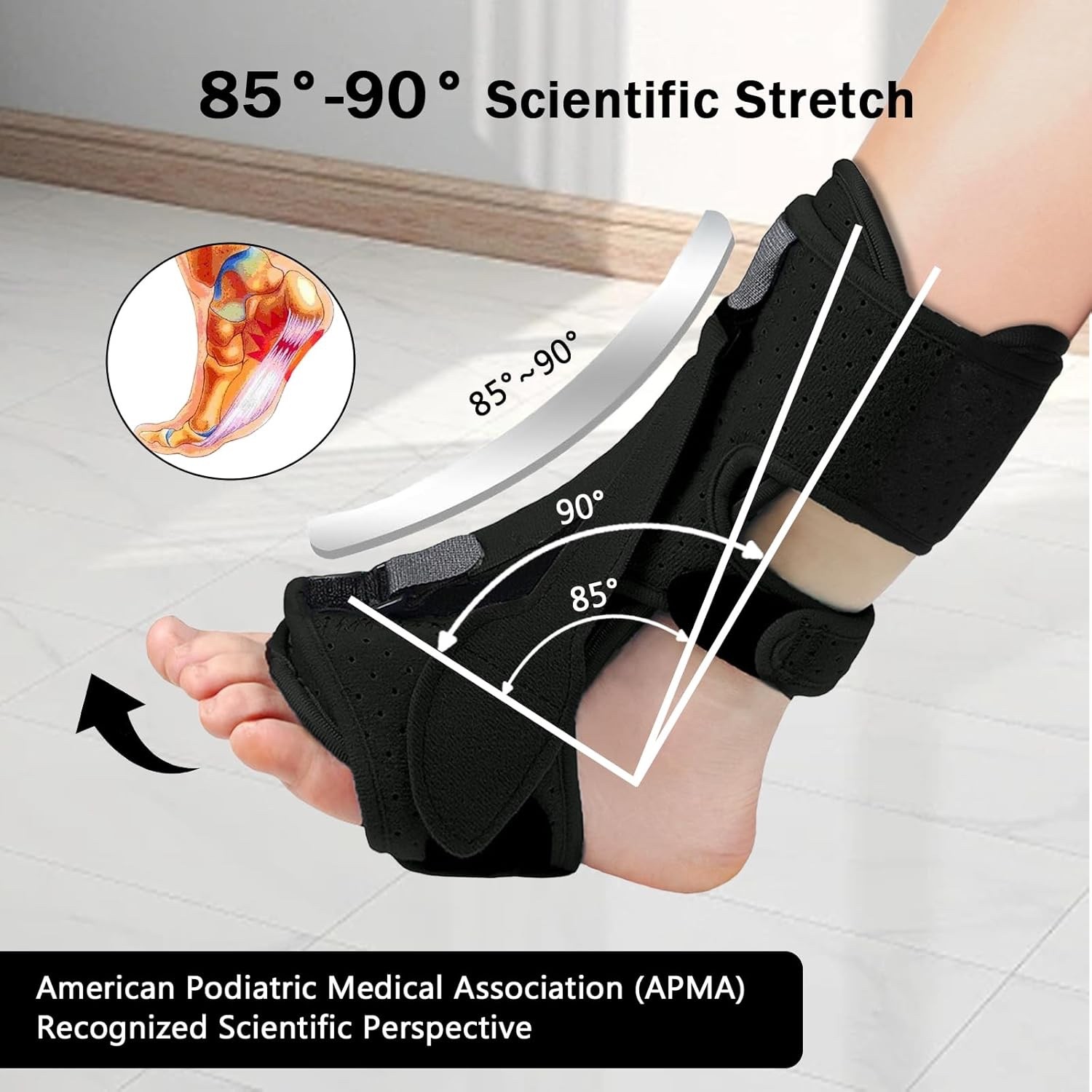 Plantar Fasciitis Night Splint, 3 Adjustable Straps – Adult/Unisex – Black