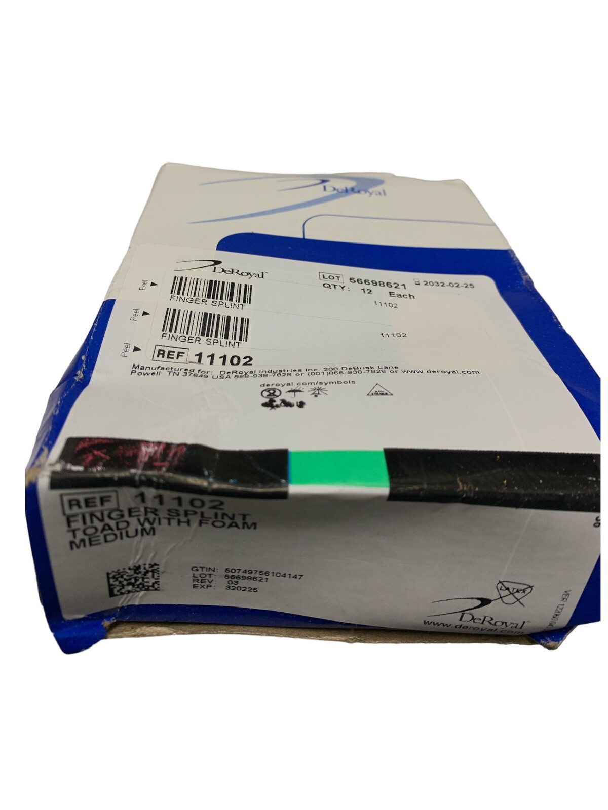 DeRoyal Finger Splint Toad with Foam Medium Ref 11102 1dz NIB Sealed Exp 02/2032