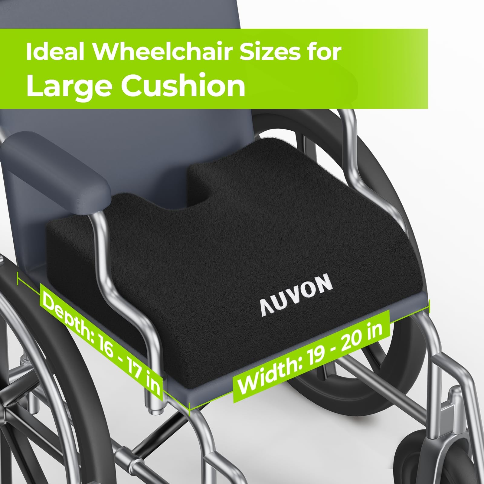 AUVON Wheelchair Seat Cushions (20″x16″x4″) for L (20x16x4in), Black