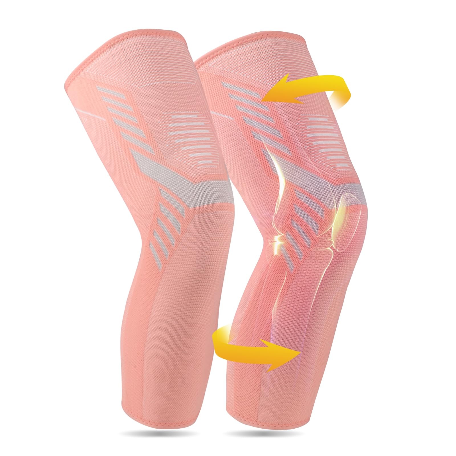 1 Pair Long Leg Compression Sleeve Knee Braces with Non Slip Silicone Sports