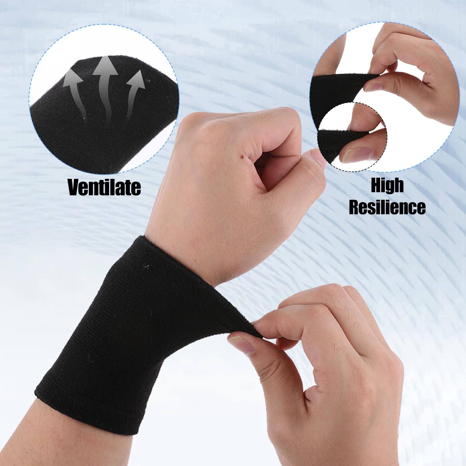 2 Pairs Wrist Compression Sleeve, Nylon Wristbands Brace for Large, black