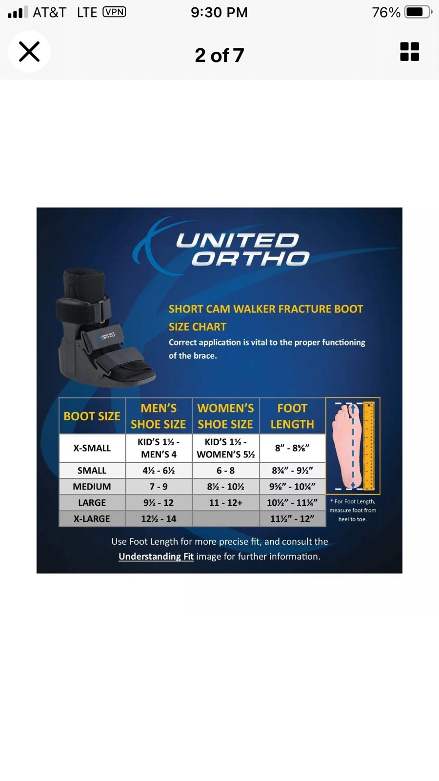 United Ortho USA14013 Short Cam Walker Fracture Boot, Small, Black New