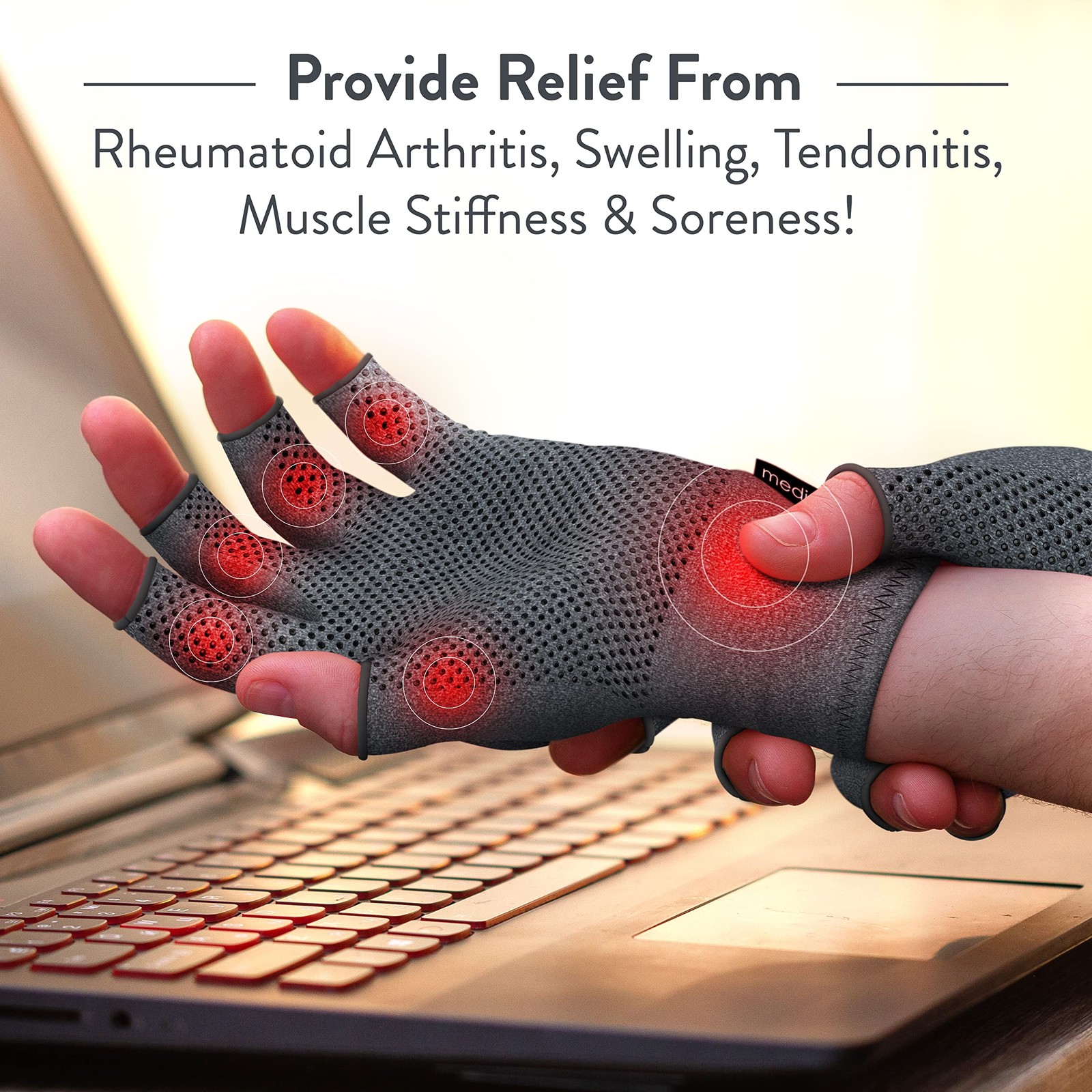 Medipaq Arthritis Gloves (Large) – Compression Small (1 Pair), Grey
