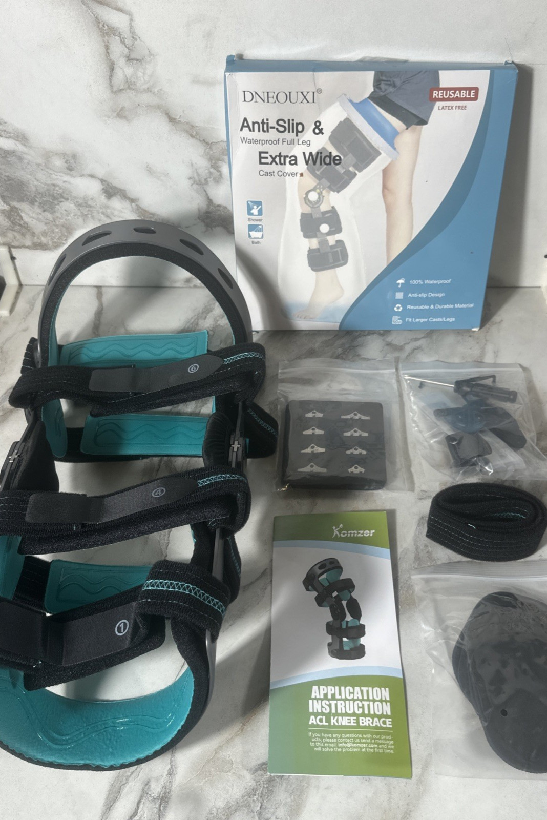 Komzer OA Unloader ACL Knee Brace Right SZ 2XL With Reuseable Cast Cover Unisex
