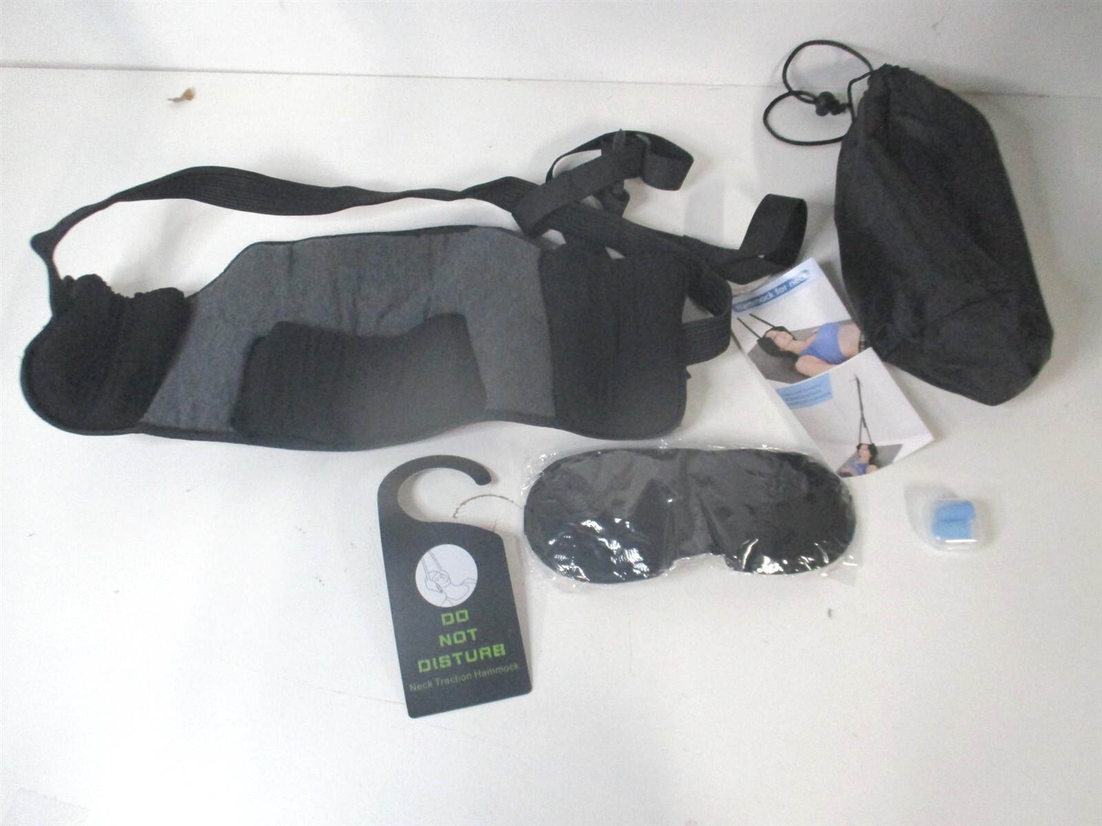 Black Portable Adjustable Neck Traction for Neck Pain with Eye Cover