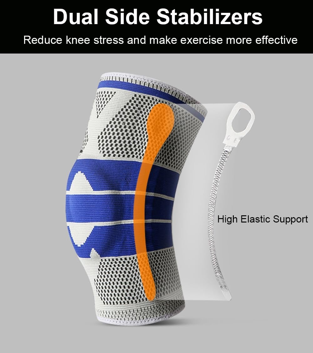2 Pack Knee Sleeves for Men Women, Compression Knee Brace, Color Gray, Size L
