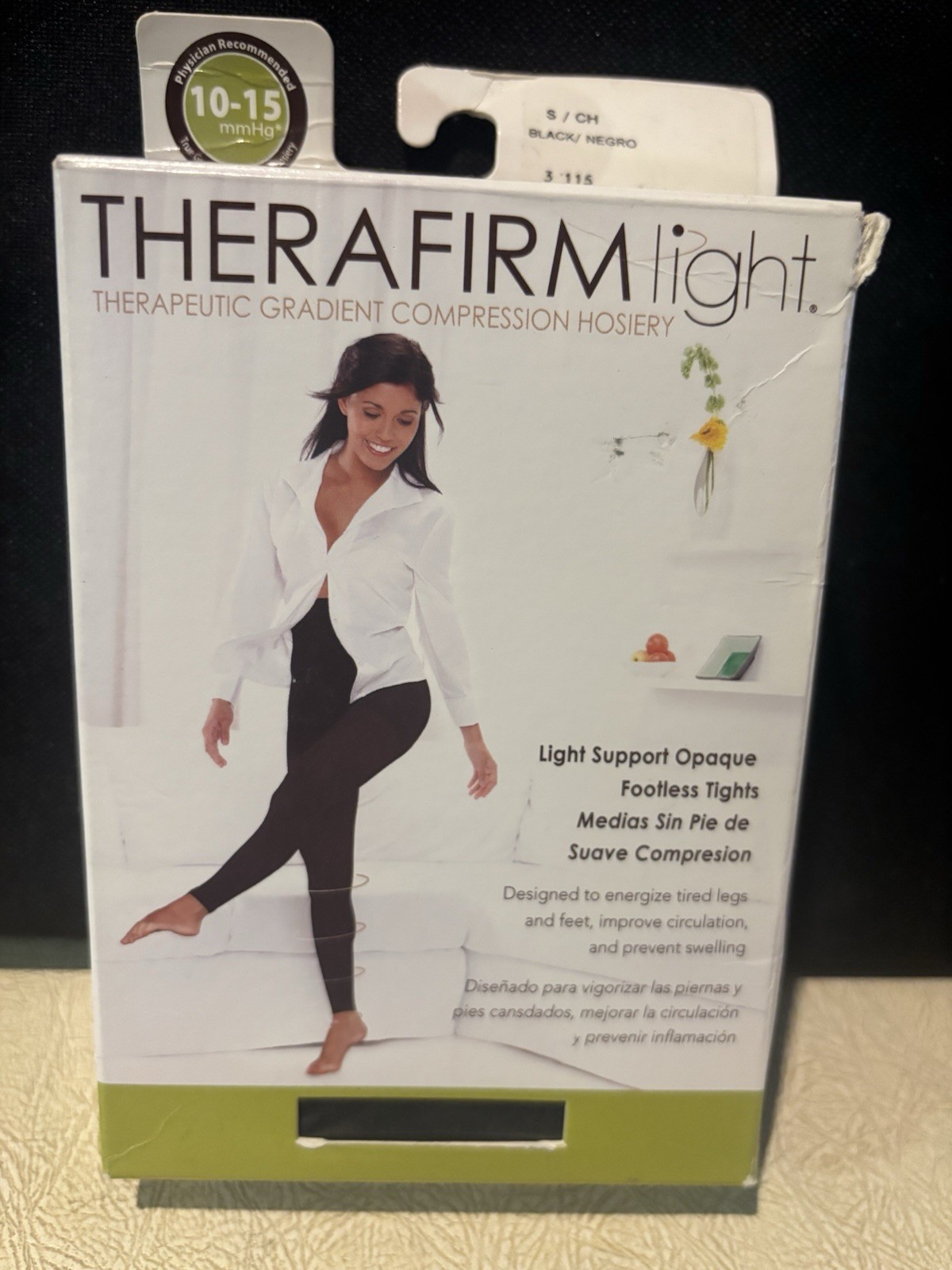 Therafirm light support opaque compression footless hose small black 10-15mmHg
