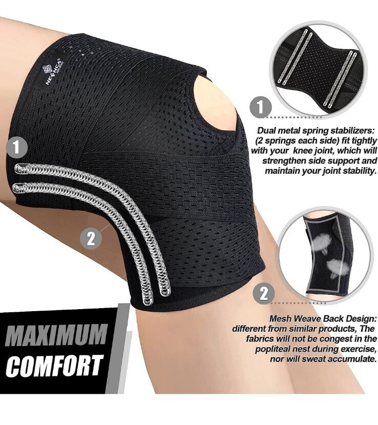 Knee Brace for Pain Compression Support Mesh Fabric Side Stabilizer Open Box-3XL