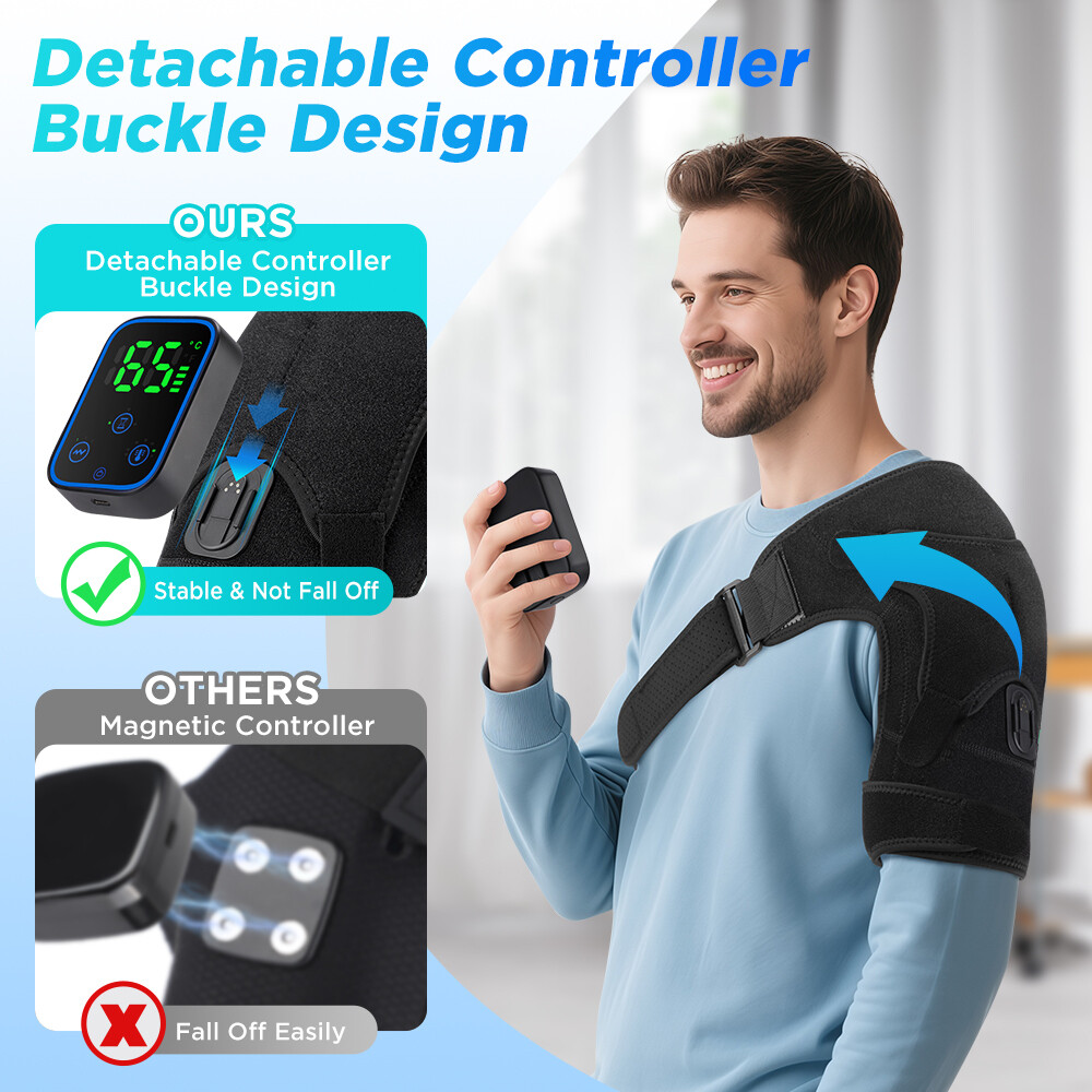 APP Control Cordless Shoulder Brace Massager Heating Vibration for Pain Relief