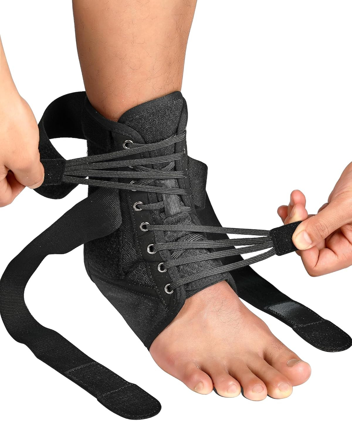 Quick Lace up Ankle Brace for Women Men with Removable Side Splints, Adjustable