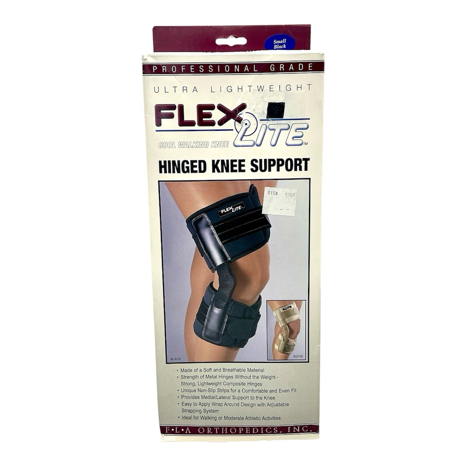 FLA Ultra Lightweight FlexLite Cool Walking Hinged Knee Support Black Small