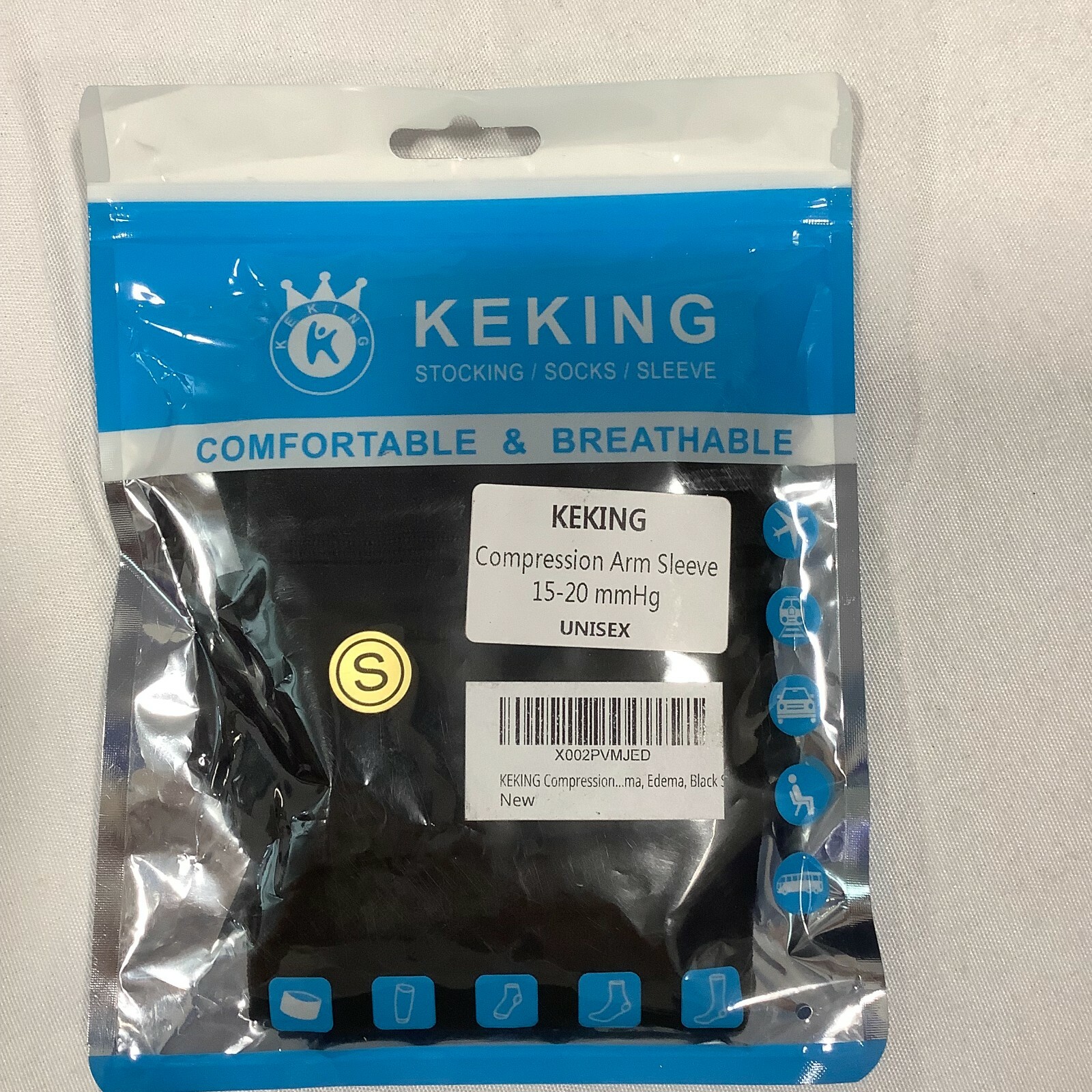 Keking Adult Comfortable and Breathable Black Compression Arm Sleeve Size Small