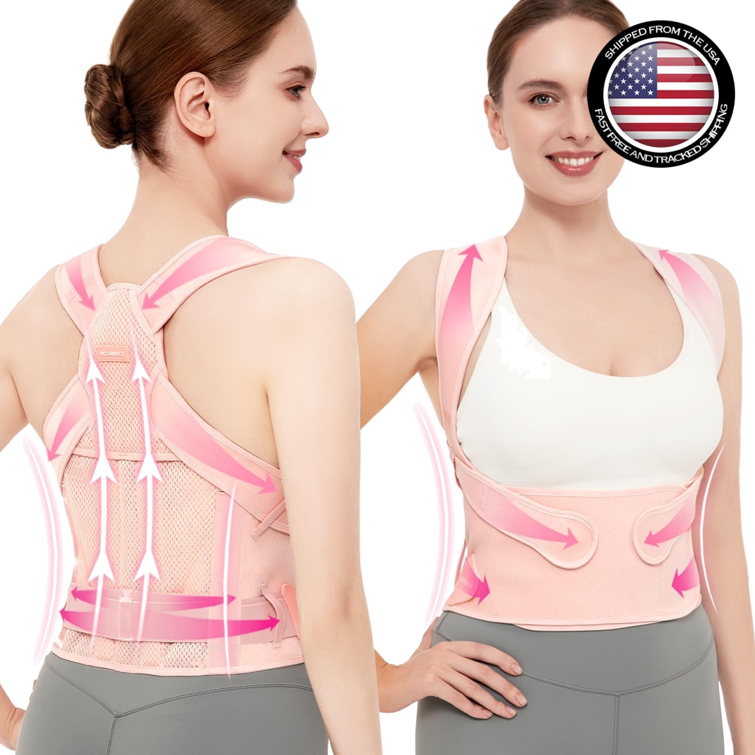 Gentle Posture Corrector with Adjustable Fit – Suitable for Teens & Adults, Pink